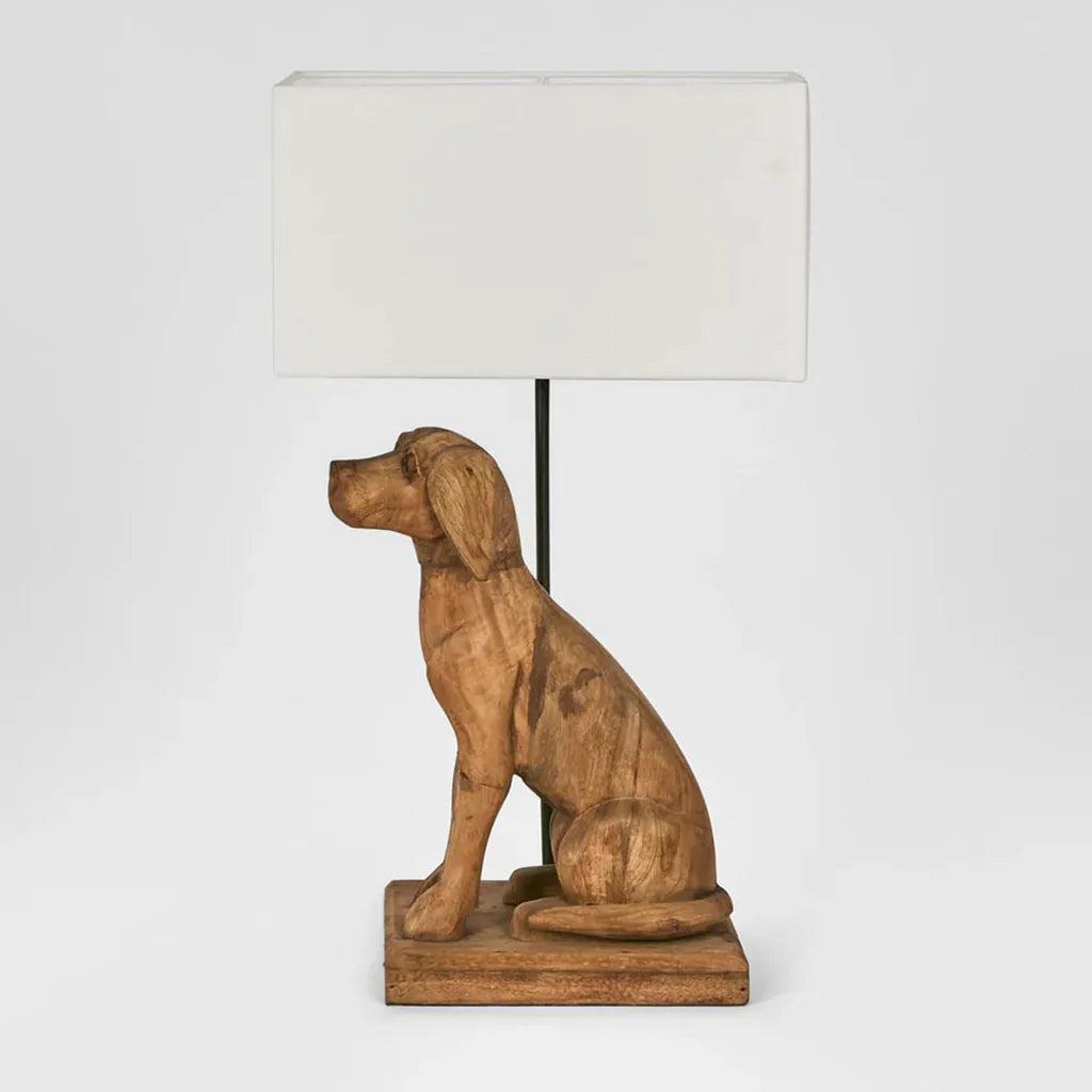 Thelma Wooden Dog Table Lamp Large in Weather Barn Zaffero