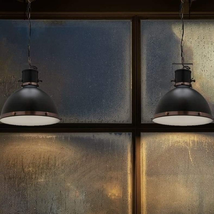 Tonic industrial Pendant Light in Antique Copper & Matt Black Large