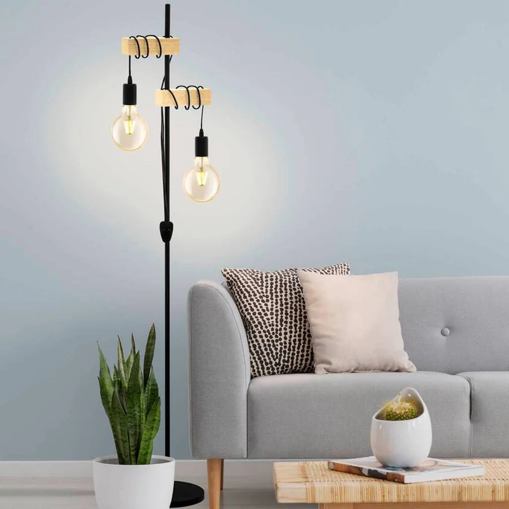 Townshend Scandustrial Floor Lamp 2Lt in Black & Timber