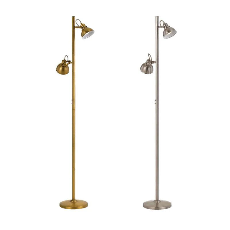 Traditional Double Adjustable Head Floor Lamp in Antique Brass or Nickel