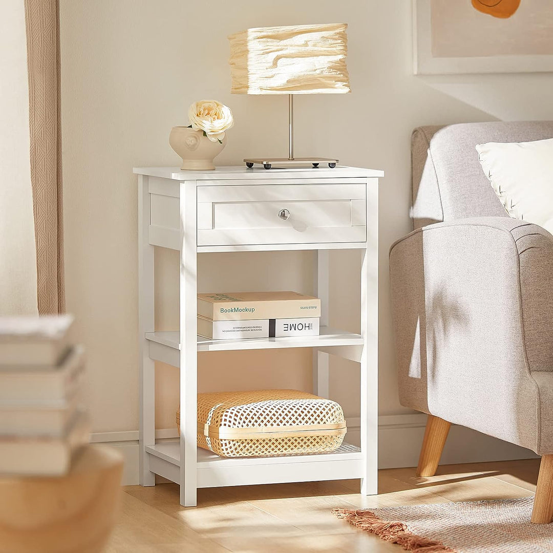 Modern Bedside Table with Drawer and Shelves - Sleek Design