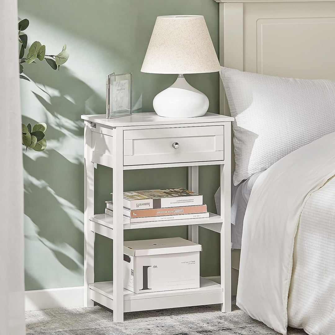 Modern Bedside Table with Drawer and Shelves - Sleek Design