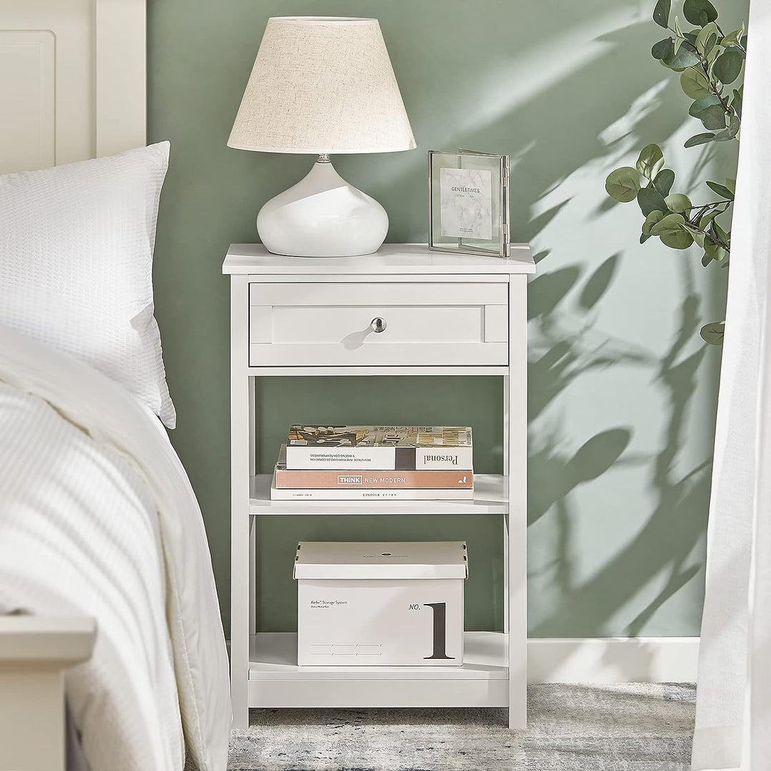 Modern Bedside Table with Drawer and Shelves - Sleek Design