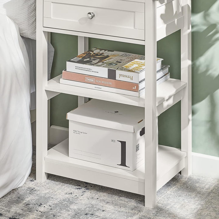 Modern Bedside Table with Drawer and Shelves - Sleek Design