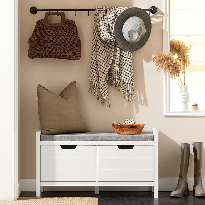 White Shoe Bench Shoe Rack Cabinet with Double Doors and Padded Seat