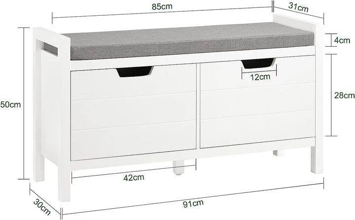 White Shoe Bench Shoe Rack Cabinet with Double Doors and Padded Seat