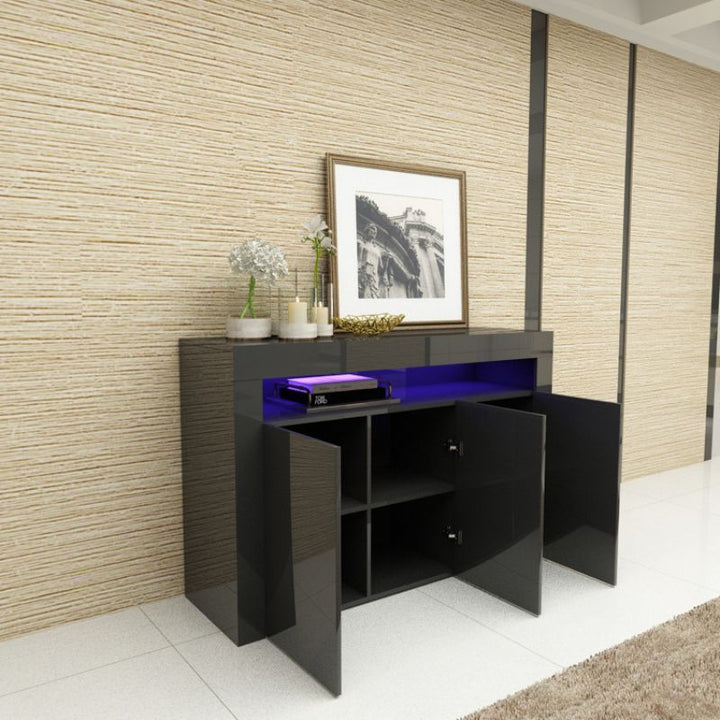 Modern Living Room Unit with Customisable LED Lights - Black