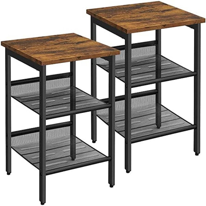 Industrial Style Side Table with Metal Mesh Shelves - Set of 2