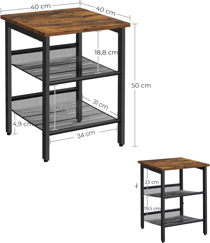 Industrial Style Side Table with Metal Mesh Shelves - Set of 2