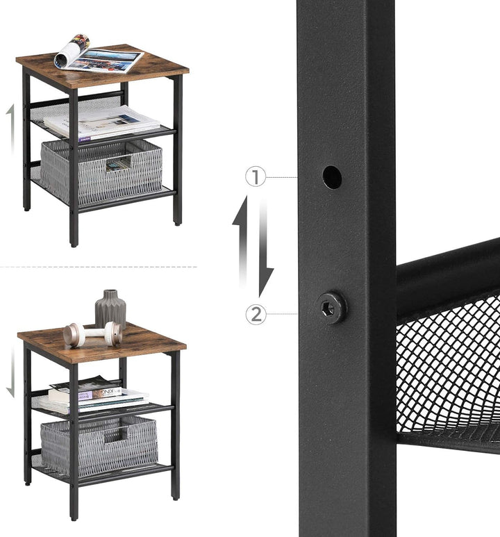 Industrial Style Side Table with Metal Mesh Shelves - Set of 2