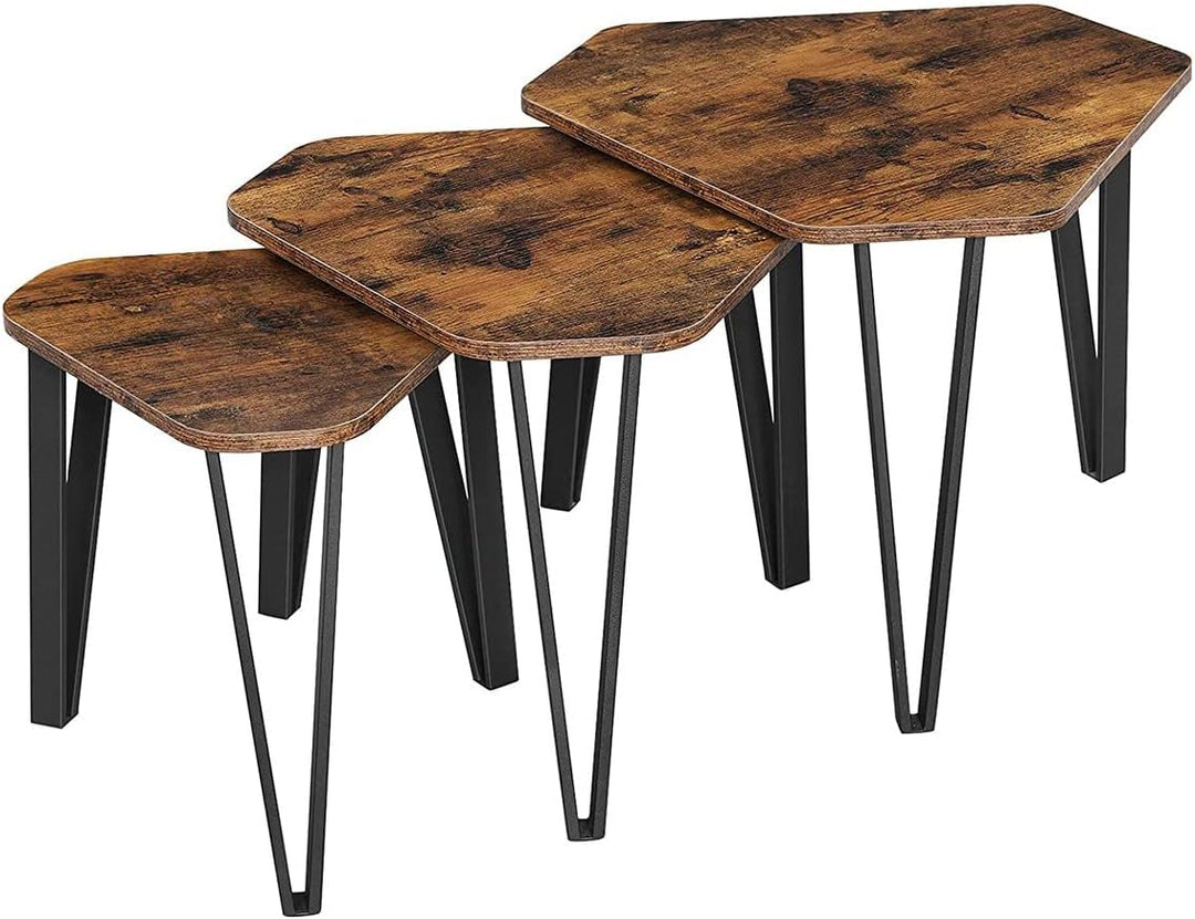 Rustic Brown Nesting Tables - Set of 3 with Hairpin Legs