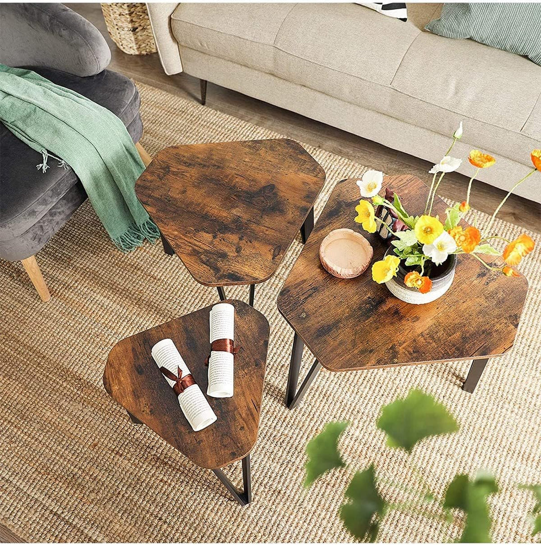 Rustic Brown Nesting Tables - Set of 3 with Hairpin Legs