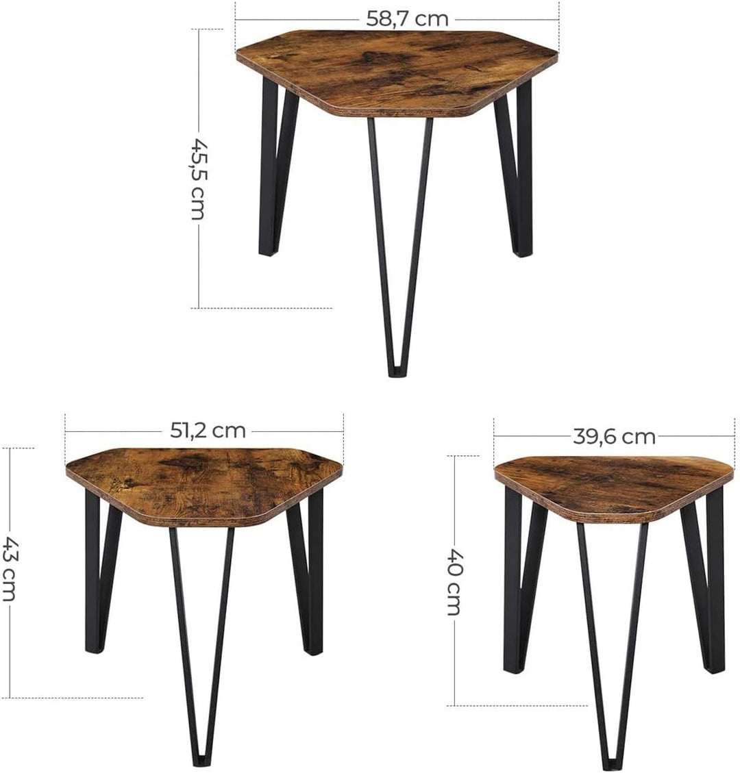 Rustic Brown Nesting Tables - Set of 3 with Hairpin Legs