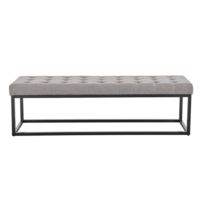 Stylish Sarantino Cameron Button-tufted Upholstered Bench with Metal Legs - Light Grey Linen