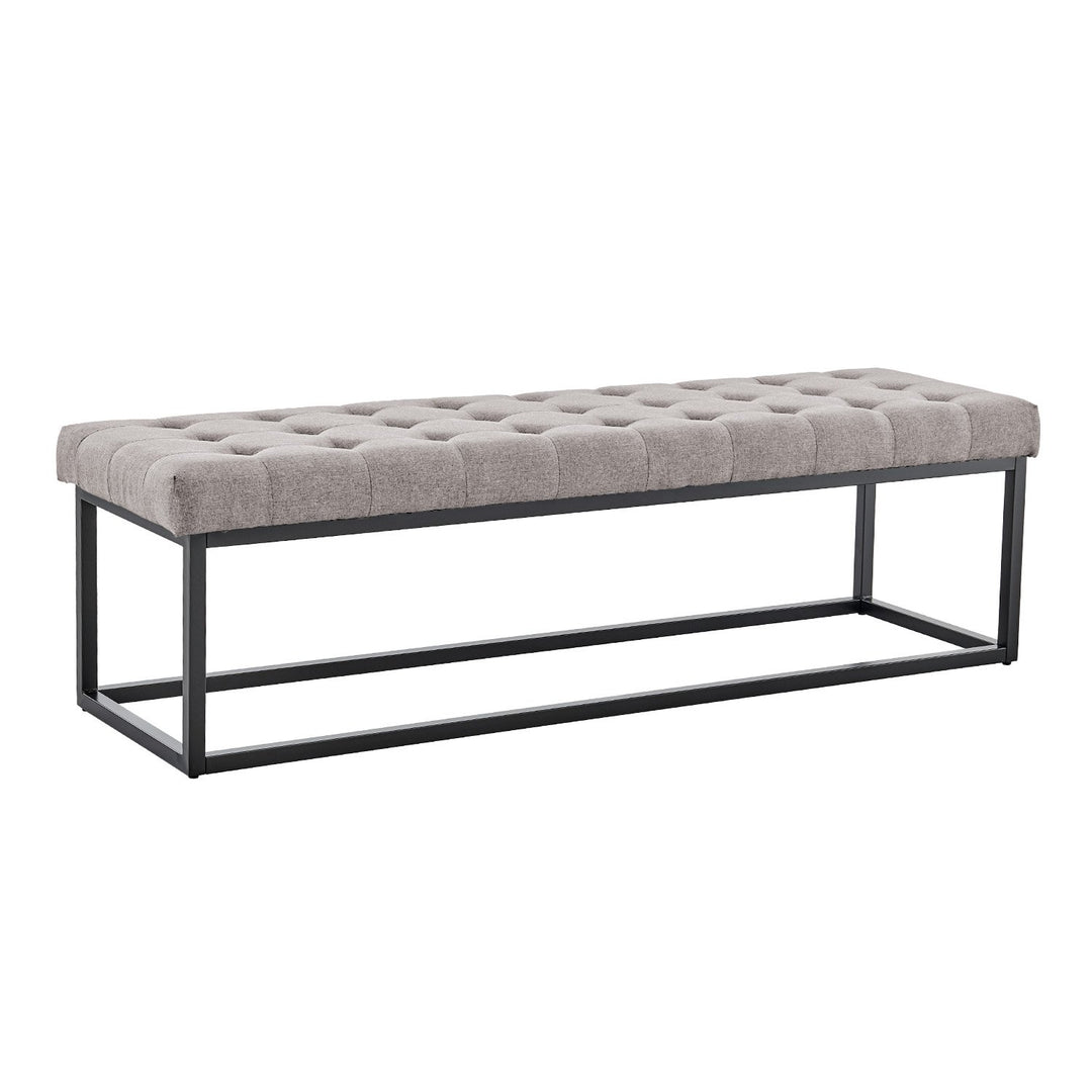 Stylish Sarantino Cameron Button-tufted Upholstered Bench with Metal Legs - Light Grey Linen