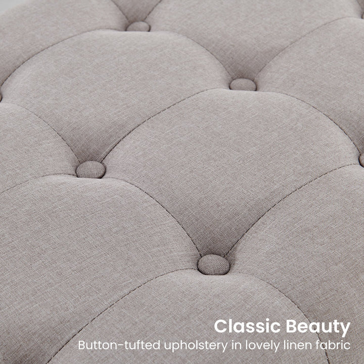 Stylish Sarantino Cameron Button-tufted Upholstered Bench with Metal Legs - Light Grey Linen