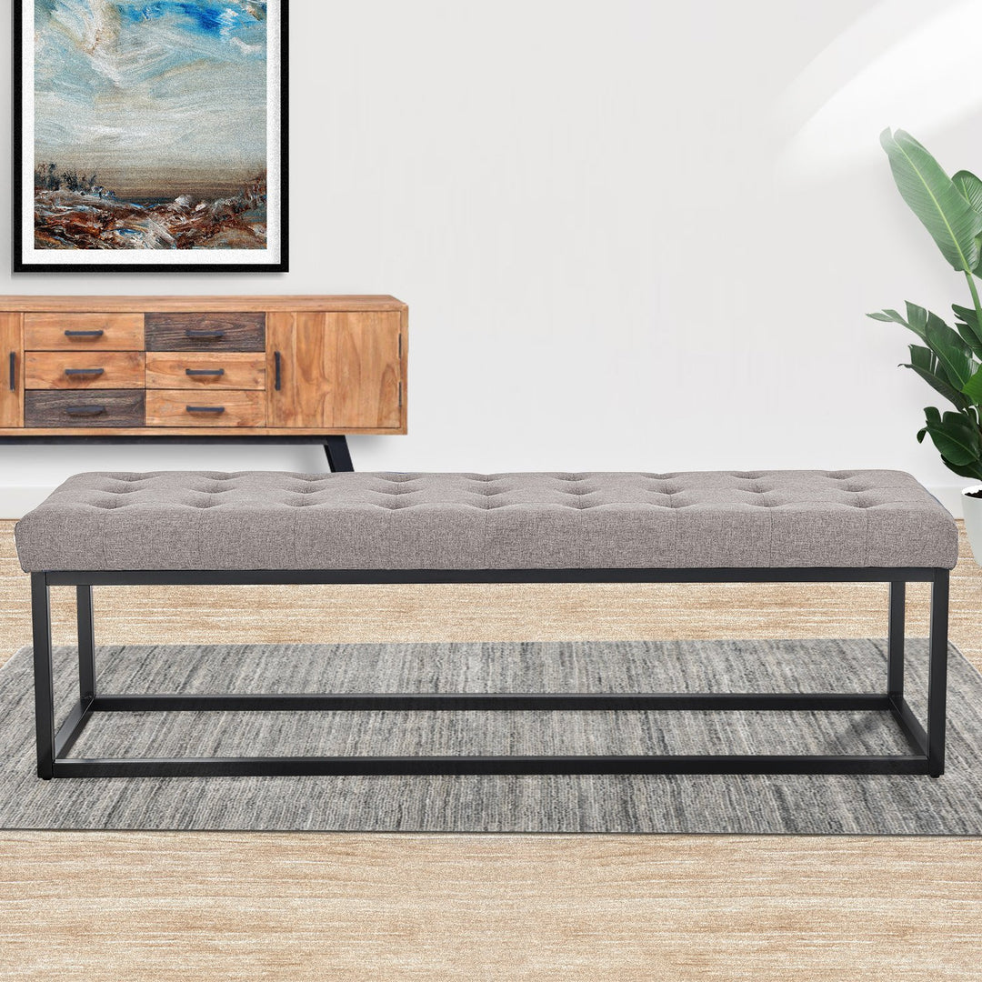 Stylish Sarantino Cameron Button-tufted Upholstered Bench with Metal Legs - Light Grey Linen