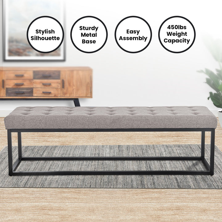 Stylish Sarantino Cameron Button-tufted Upholstered Bench with Metal Legs - Light Grey Linen