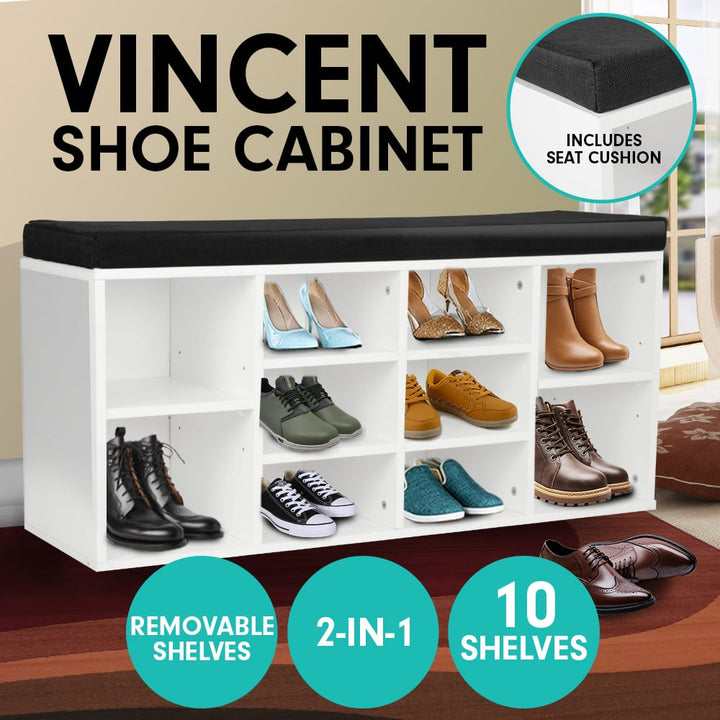 Shoe Cabinet with Padded Bench - Organize and Declutter in Style