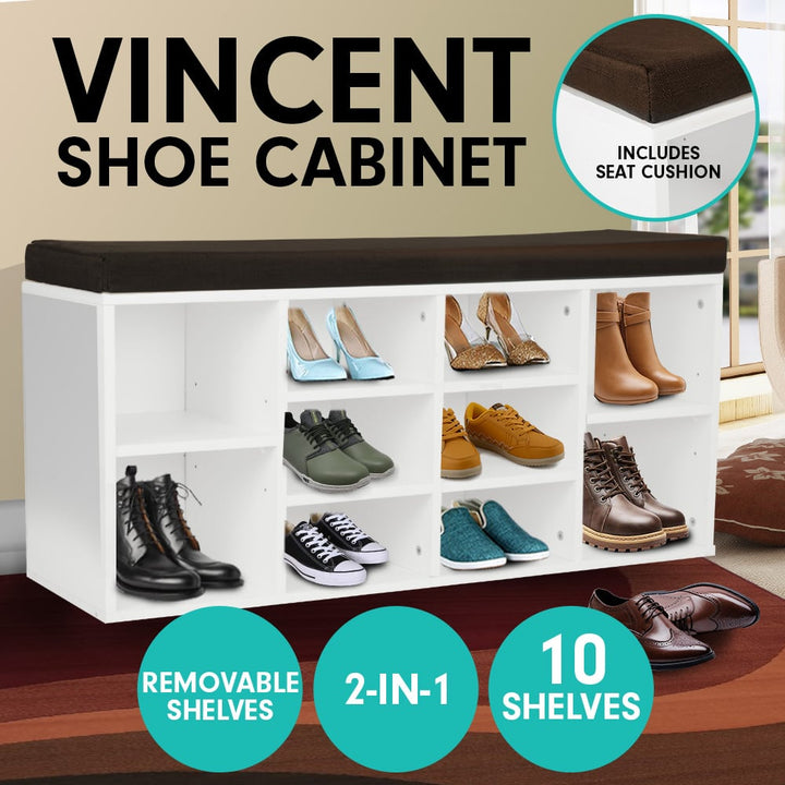 Modern Shoe Cabinet with Padded Bench - Store Up to 10 Pairs of Shoes