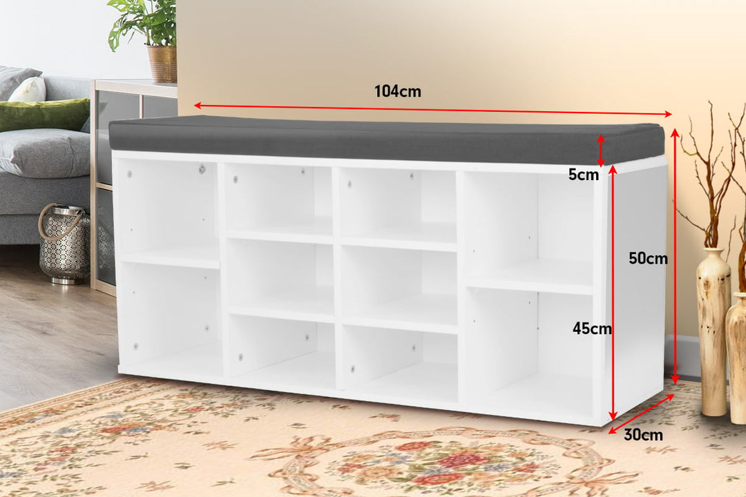 Modern Shoe Cabinet with Padded Bench - Melamine Finish - Store Up to 10 Pairs of Shoes