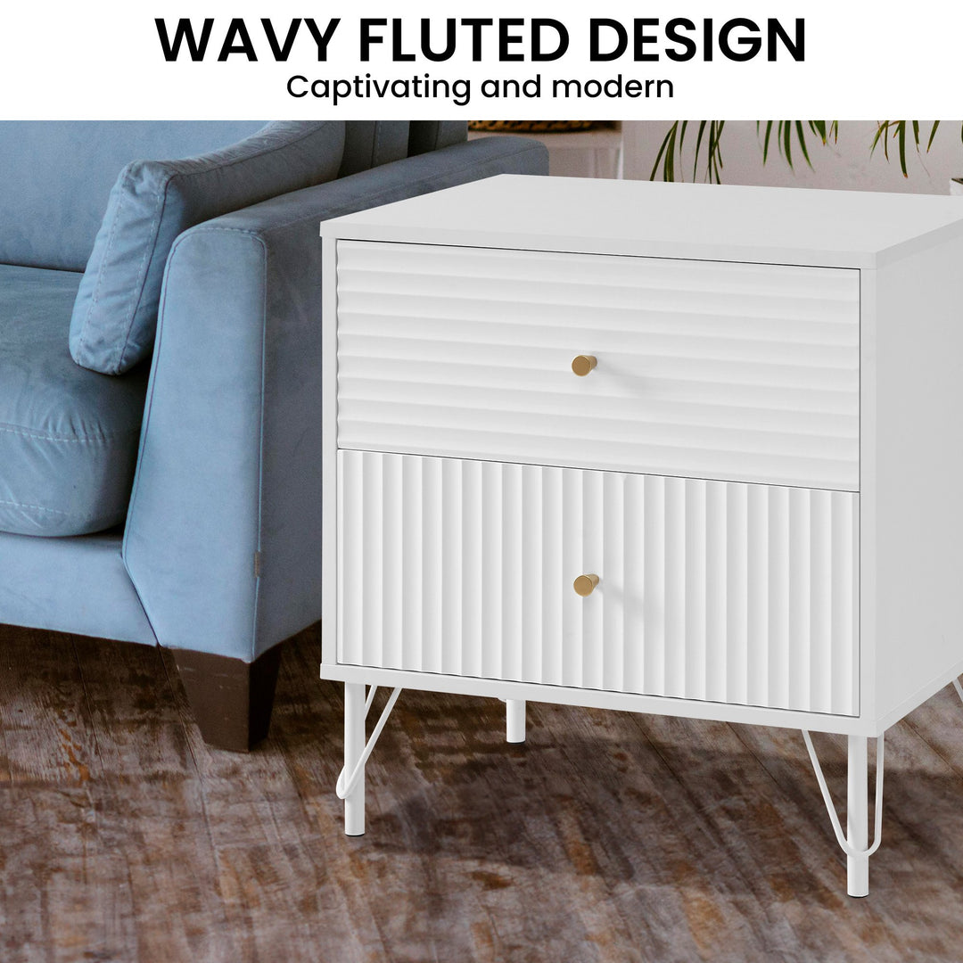 Sarantino Diego Bedside Table - Contemporary Flair with Wavy Fluted Design