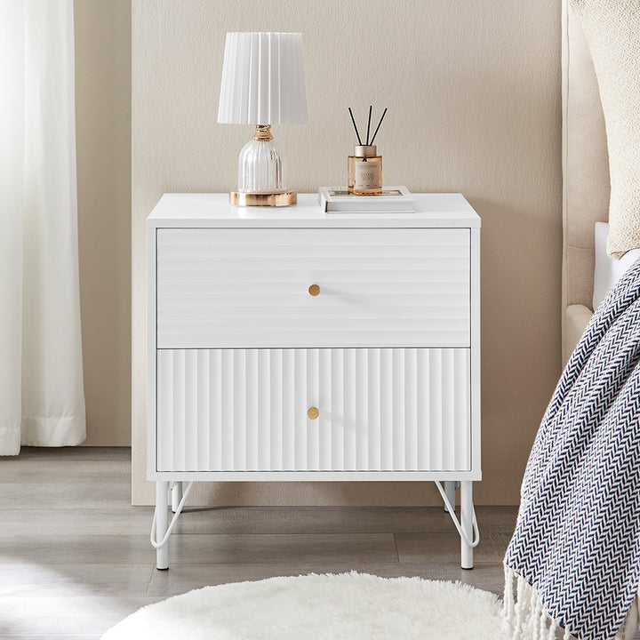 Sarantino Diego Bedside Table - Contemporary Flair with Wavy Fluted Design