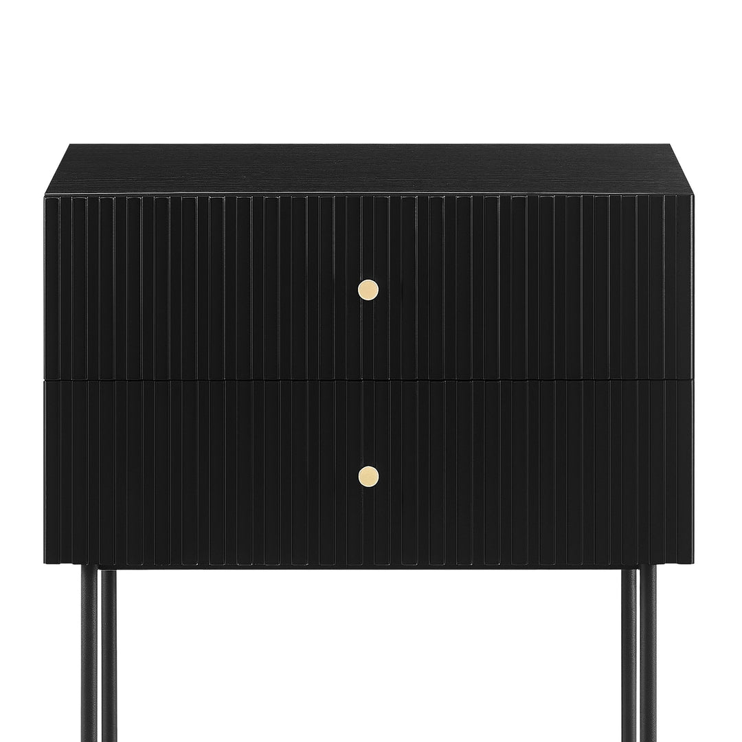 Contemporary Arden Slender Fluted 2-Tier Drawer Side Table with Golden Handles