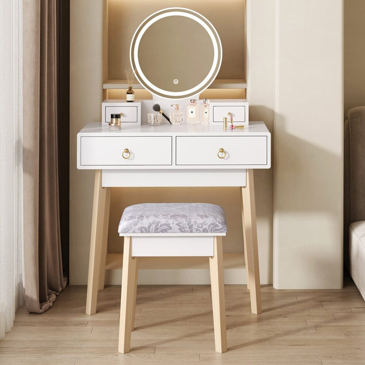 Touch Screen LED Vanity Table Set with Storage - White