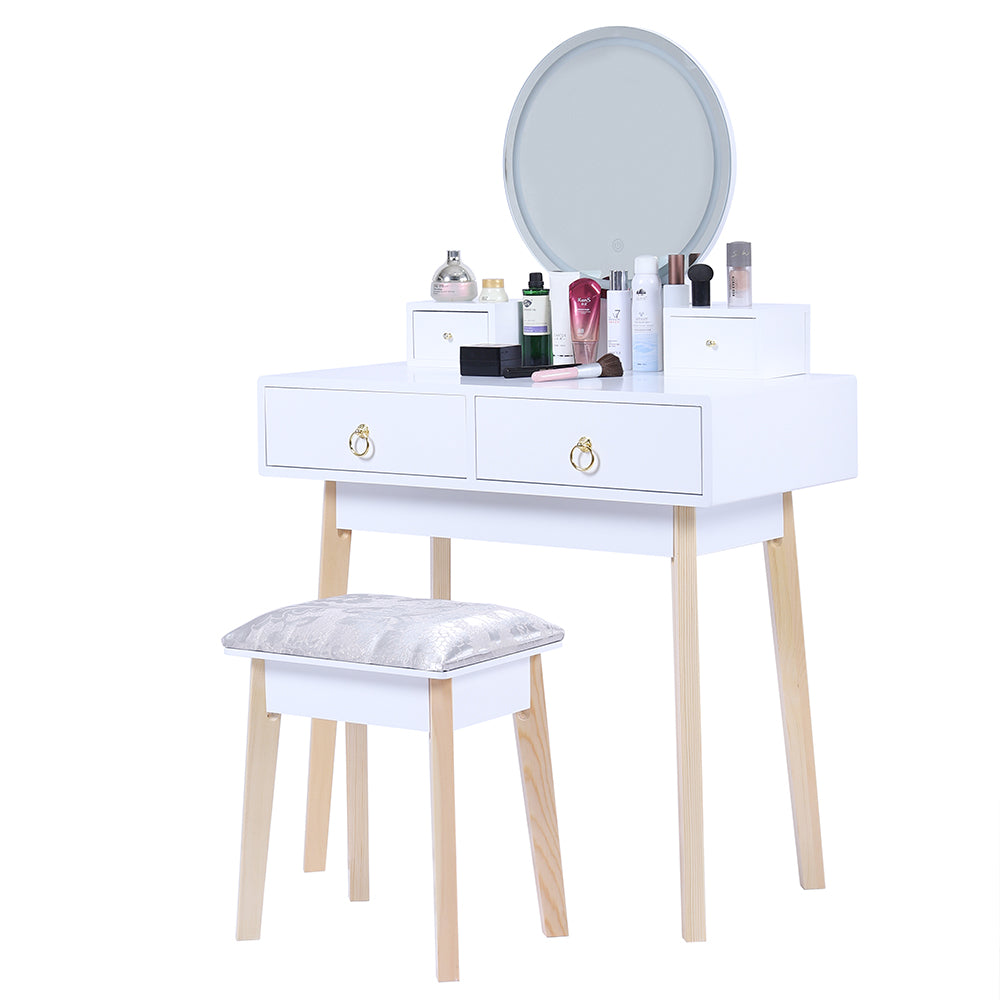 Touch Screen LED Vanity Table Set with Storage - White