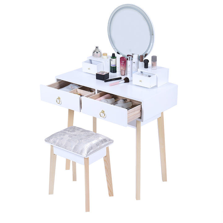 Touch Screen LED Vanity Table Set with Storage - White