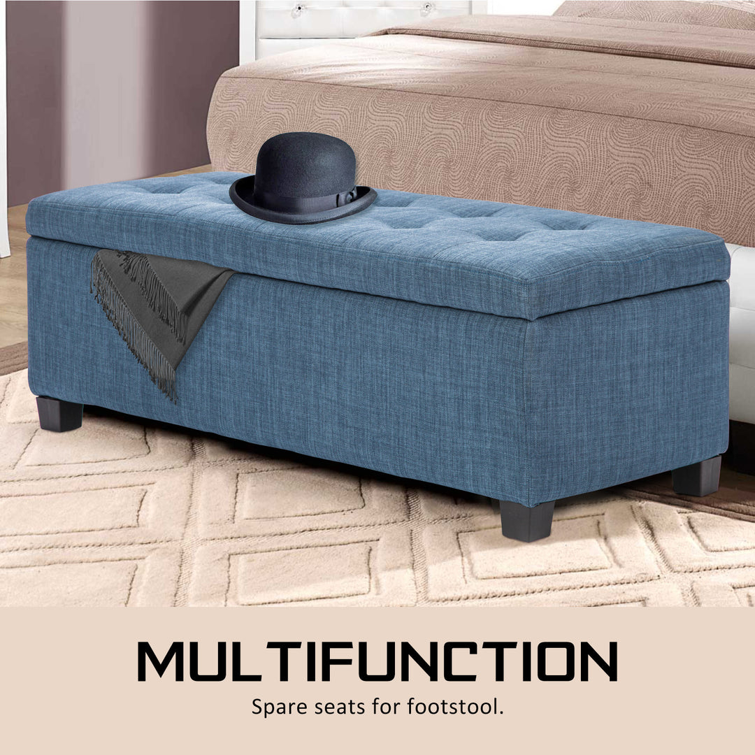 La Bella Storage Ottoman Foot Stool 102cm Fabric Blanket Box Chest Toy - Dark Blue