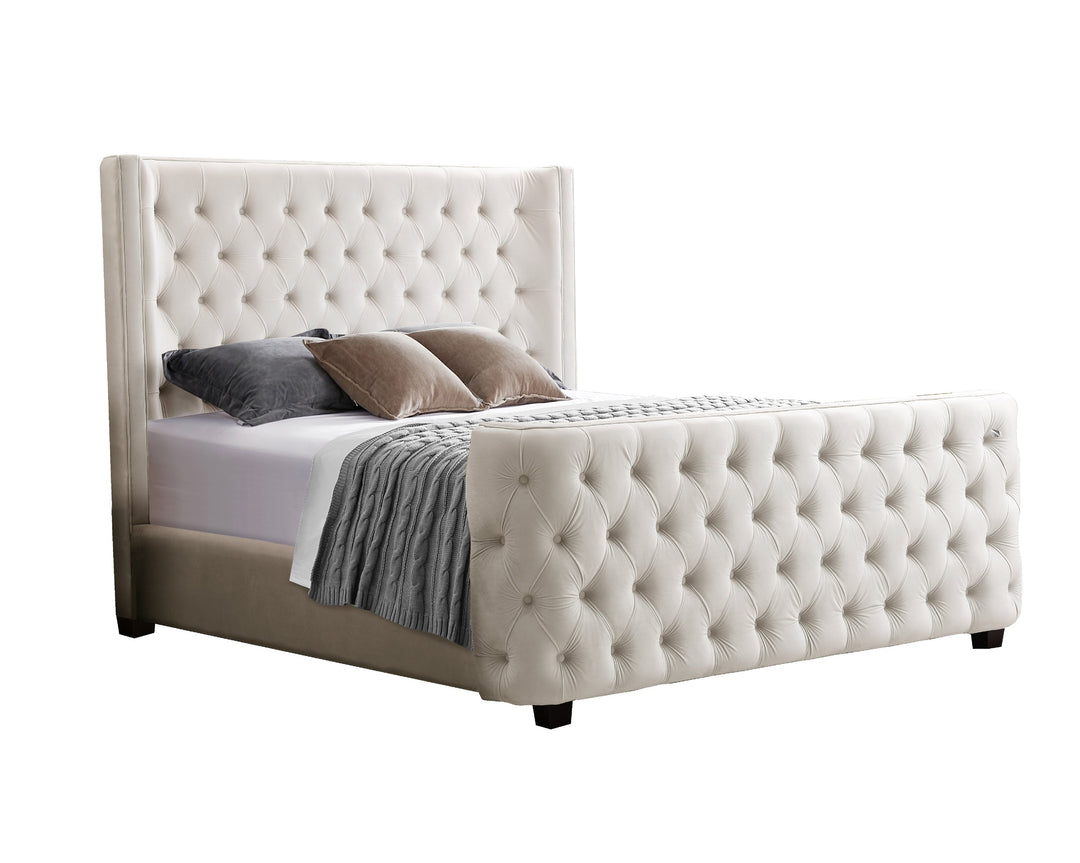 Milan Cream Velvet Tufted Bed Frame - Queen Size