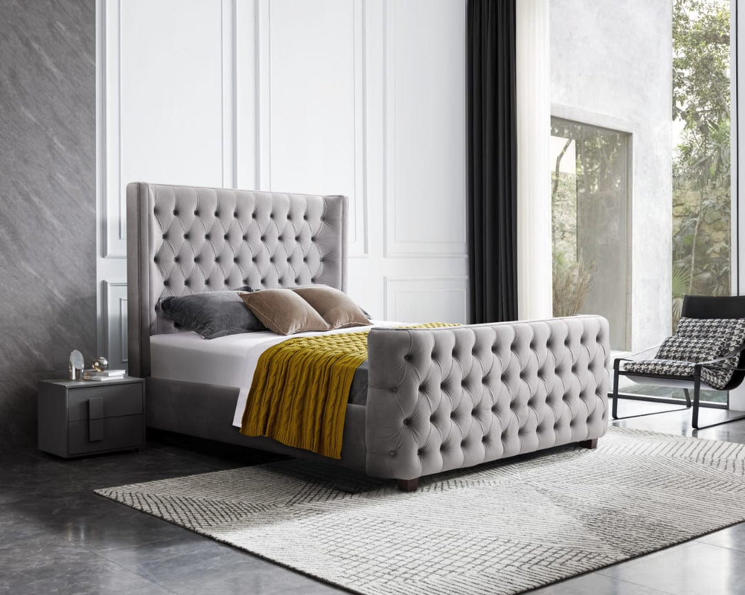 Milan Grey Velvet Tufted Bed Frame - King Size