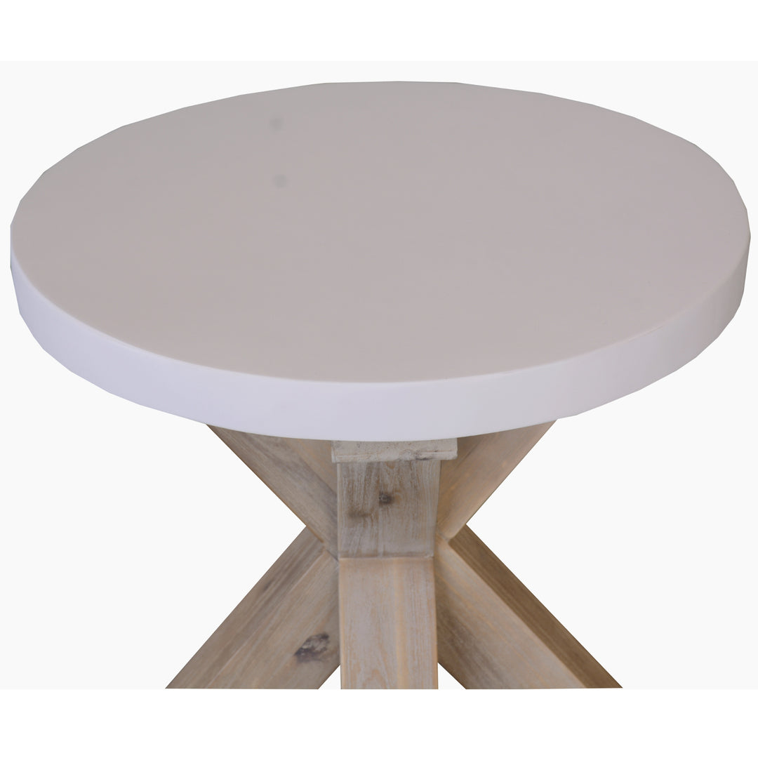 Stony 50cm Round Lamp Table with Concrete Top - Modern 2-Tone Design (White)