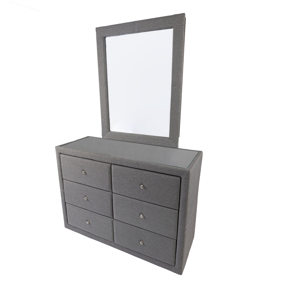 Molly Dresser Mirror 6 Chest of Drawers Bedroom Storage Cabinet Light Grey