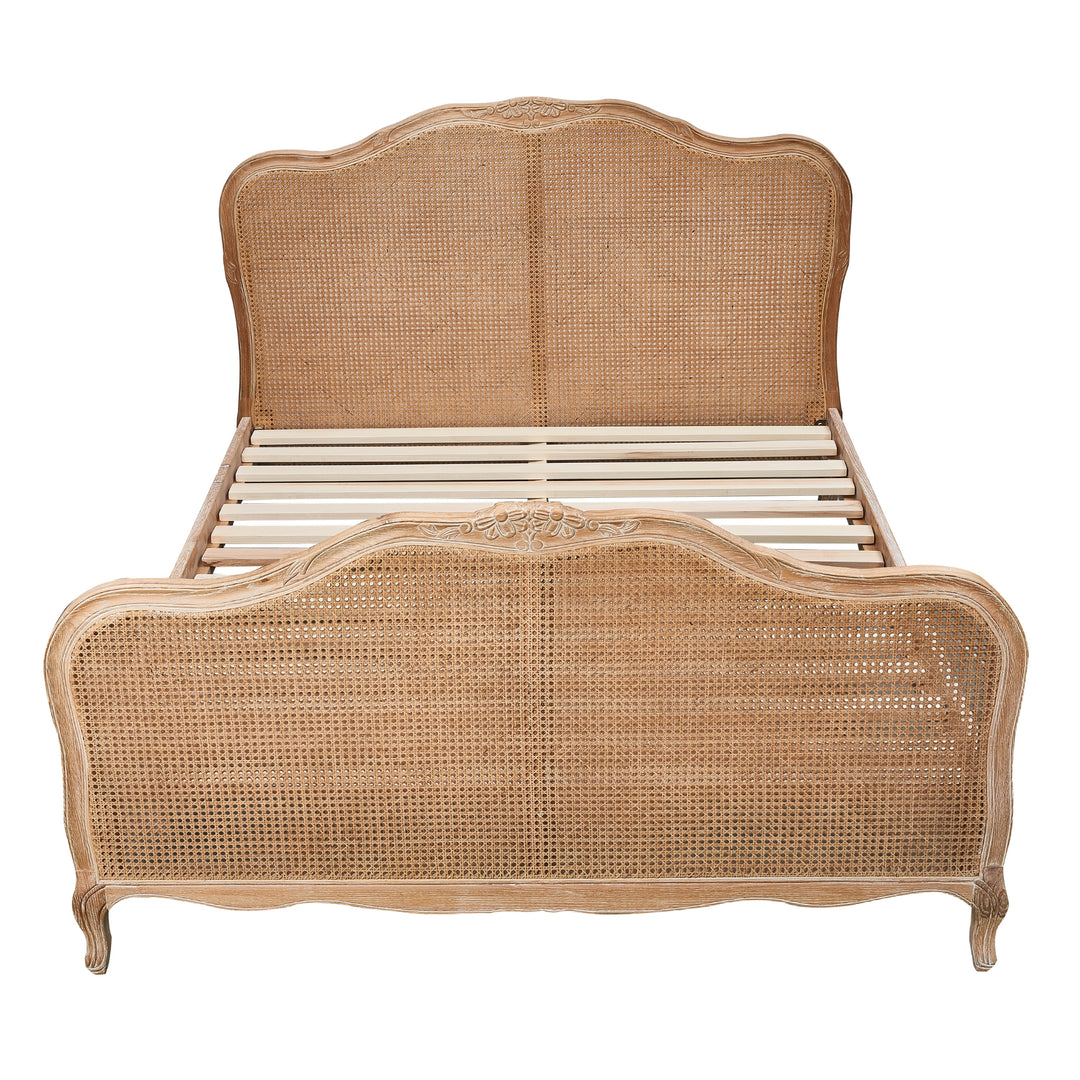French Provincial Style King Bed with Rattan Footboard