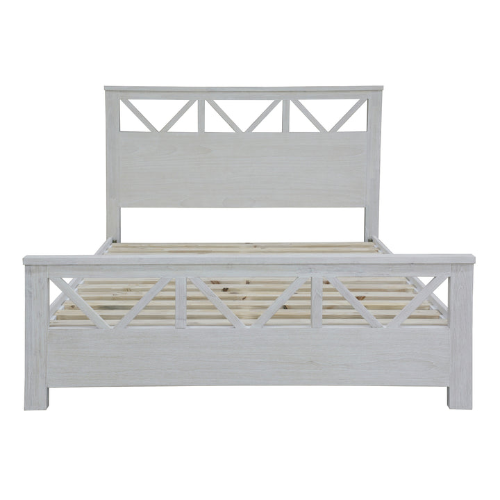 Coastal Style King Bed with V-Shaped Pattern and White-Washed Finish