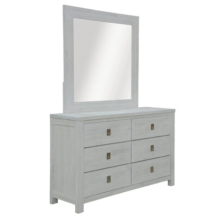 Dresser-Mirror-Bedside Set Coastal Style White Wash