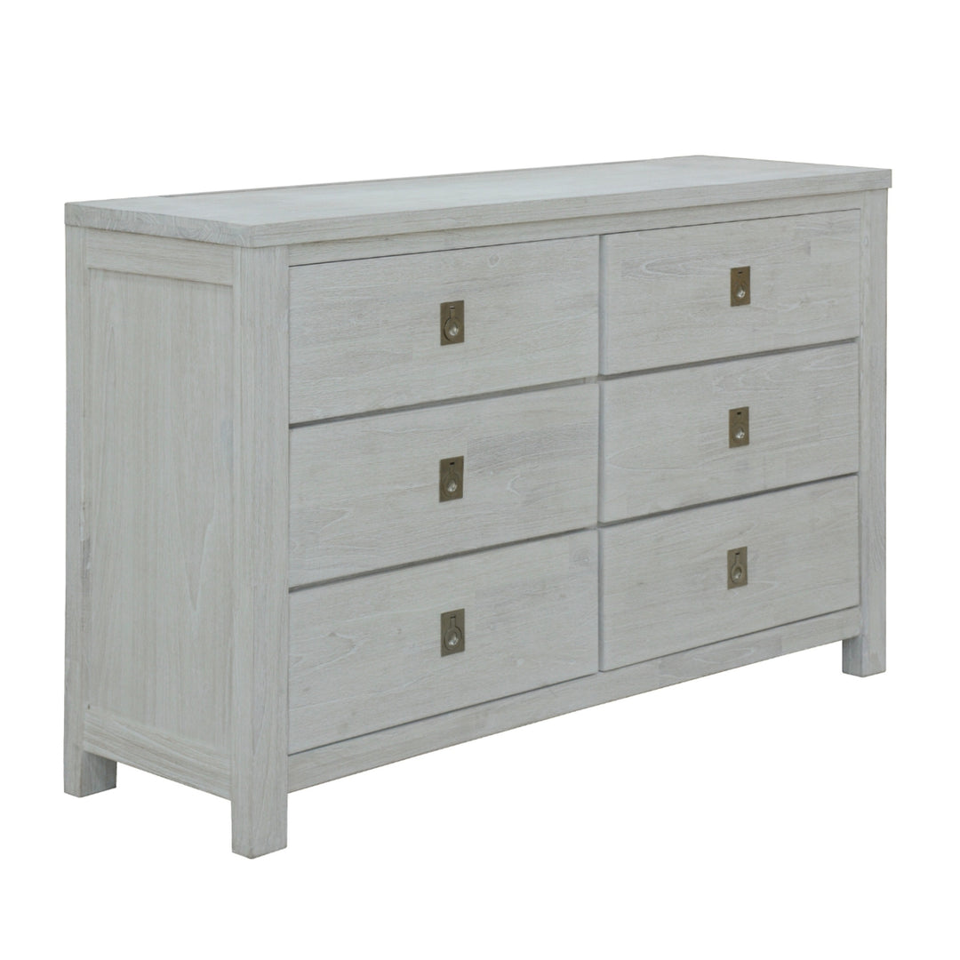 Coastal Style Dresser with Six Drawers and White-Washed Finish