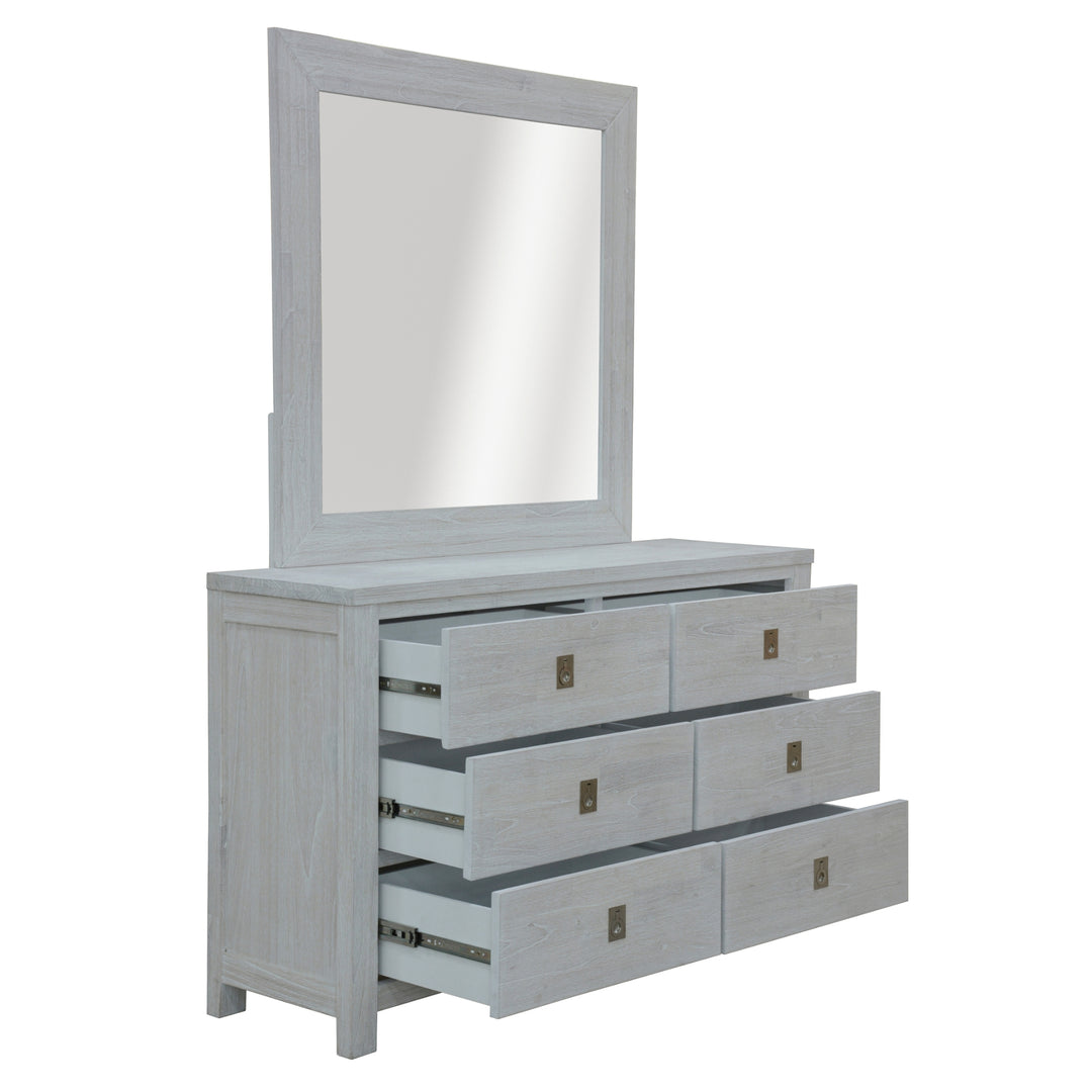 Coastal Style Dresser with Six Drawers and White-Washed Finish