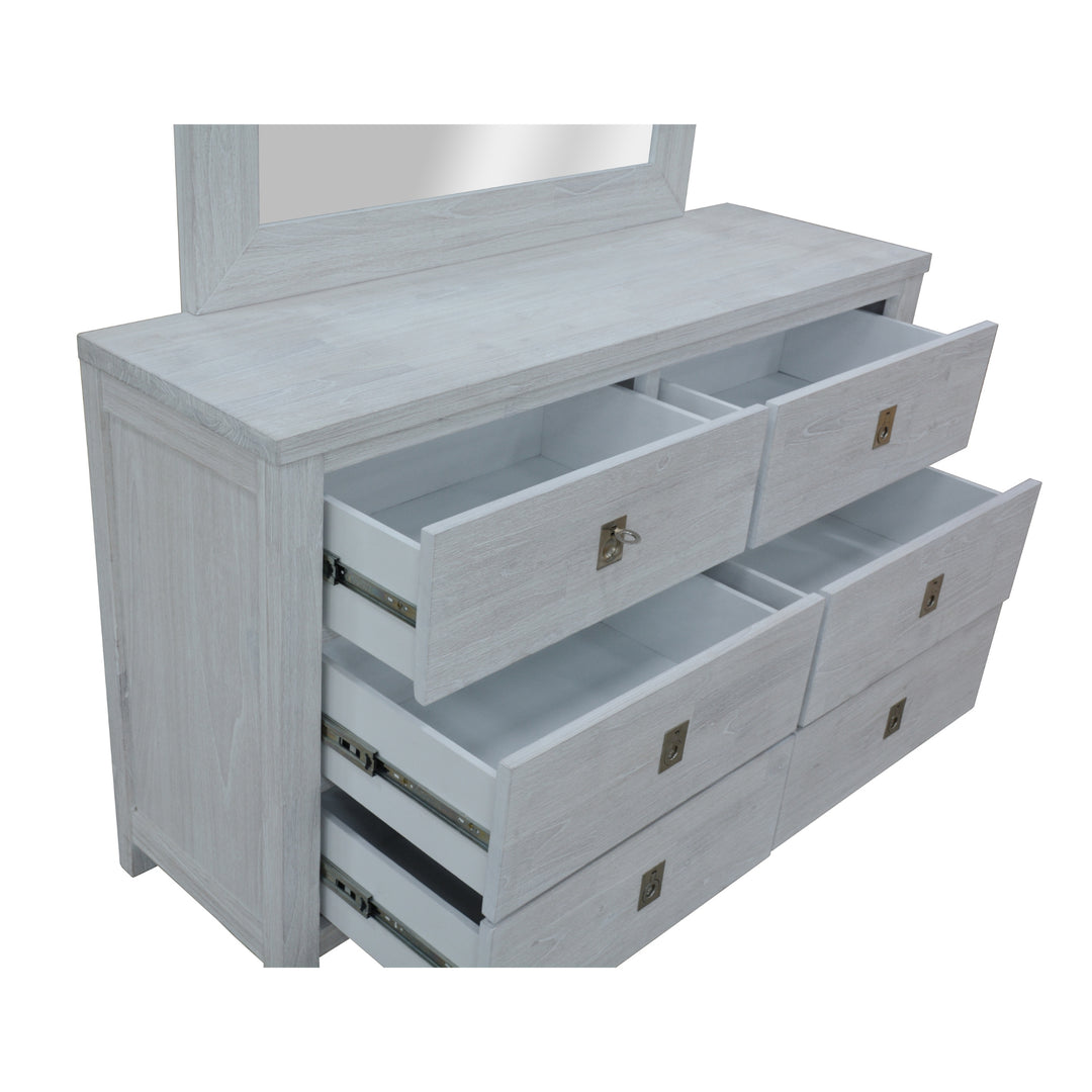 Coastal Style Dresser with Six Drawers and White-Washed Finish