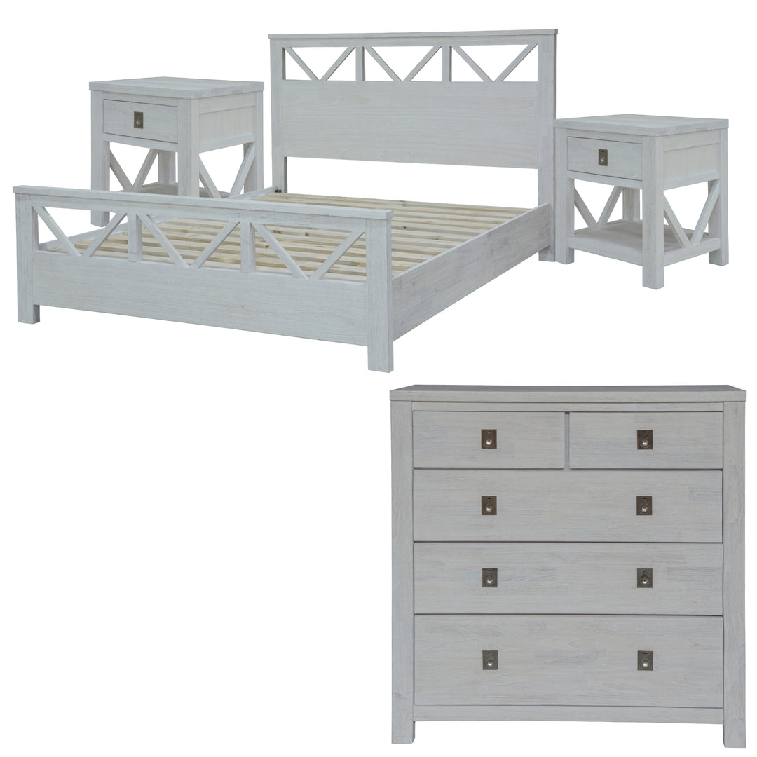 Myer 4pc Double Bed Suite Bedroom Furniture Package White Wash