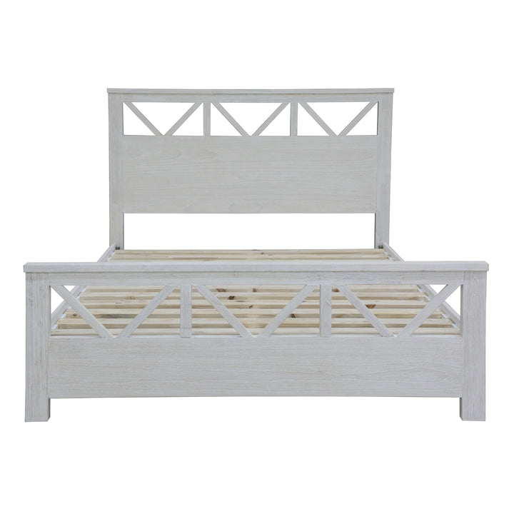 King Bed, Dresser-Mirror Suite Coastal Style White Wash