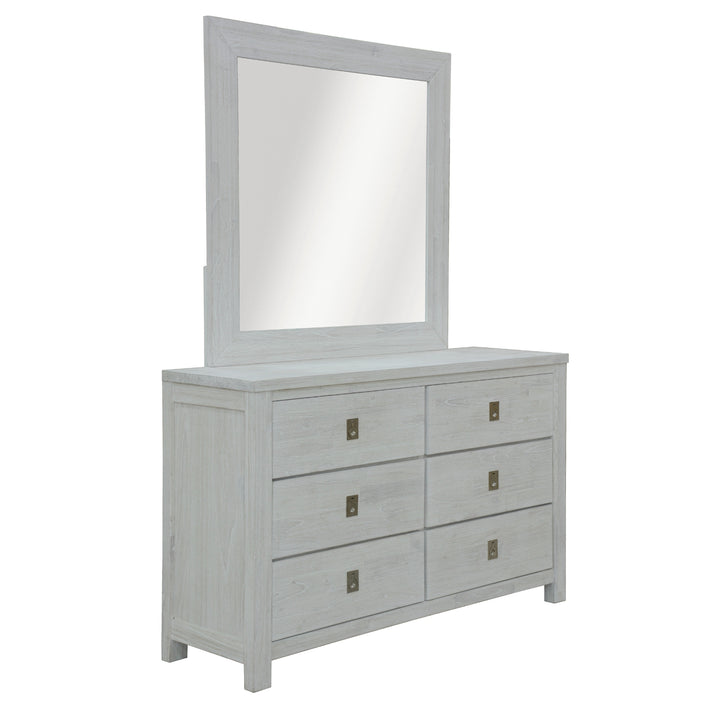 King Bed, Dresser-Mirror Suite Coastal Style White Wash