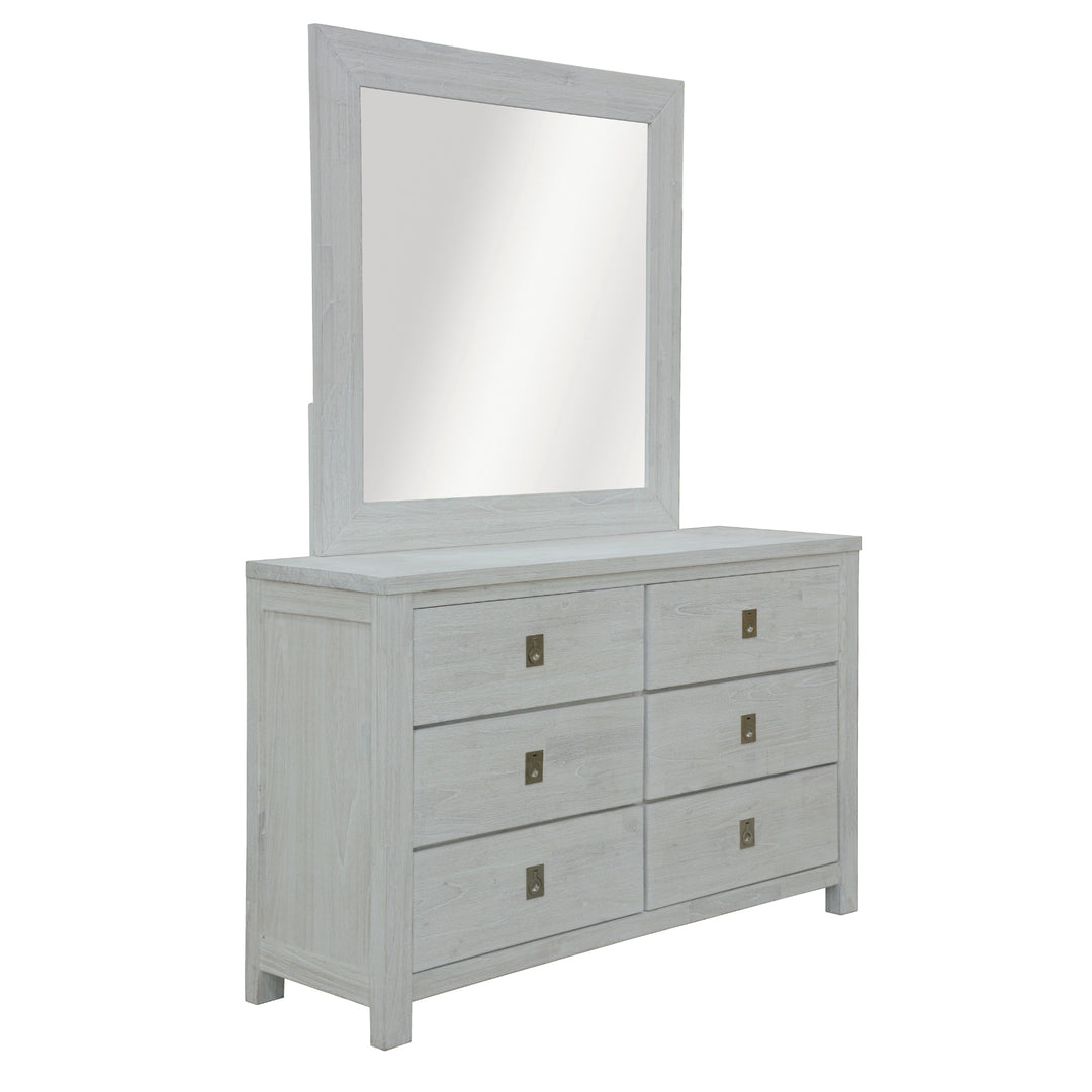 Queen Bed, Dresser-Mirror Suite Coastal Style White Wash