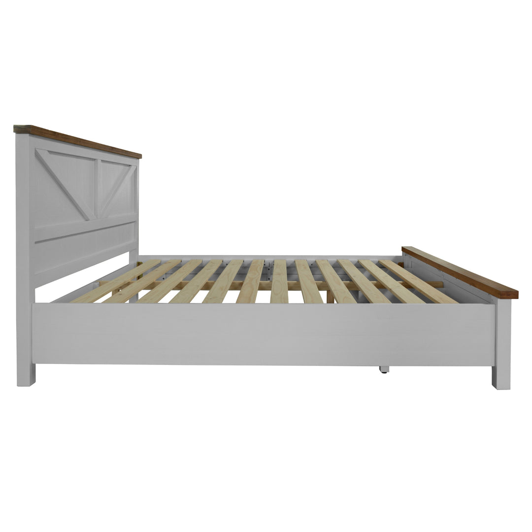 Grandy Bed Frame Quen Size Timber Mattress Base With Storage Drawer White Brown