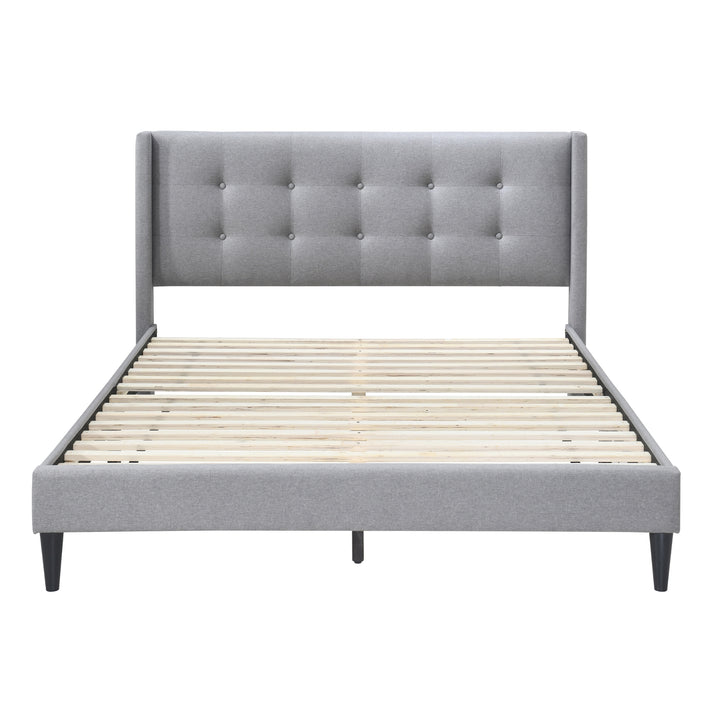 Delilah Double Bed Tufted Button Headboard Fabric Upholstered - Light Grey