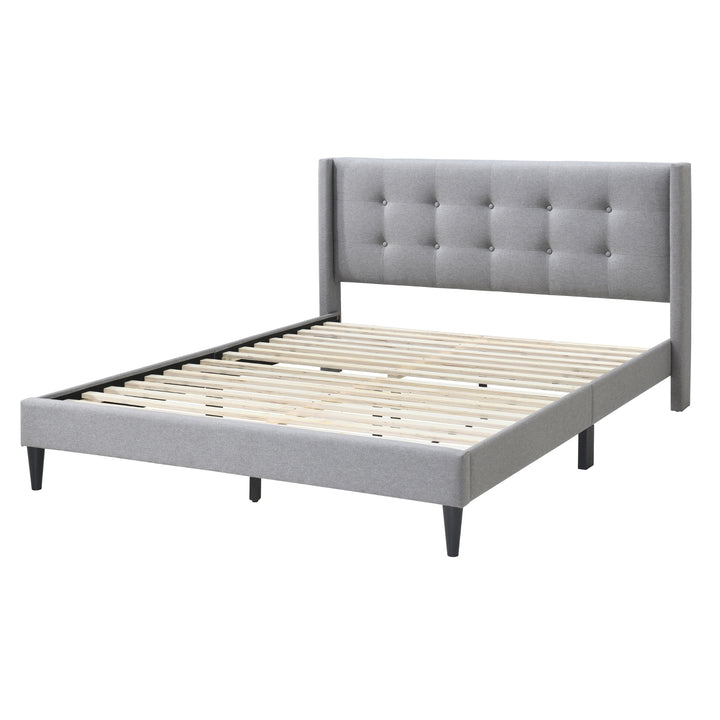 Luxurious Button-Tufted Queen Bed in Light Grey