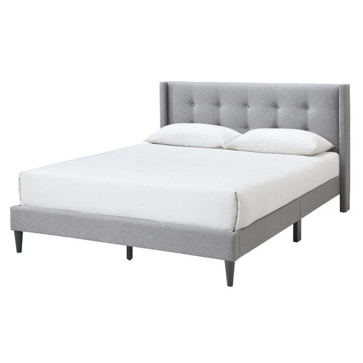 Luxurious Button-Tufted Queen Bed in Light Grey